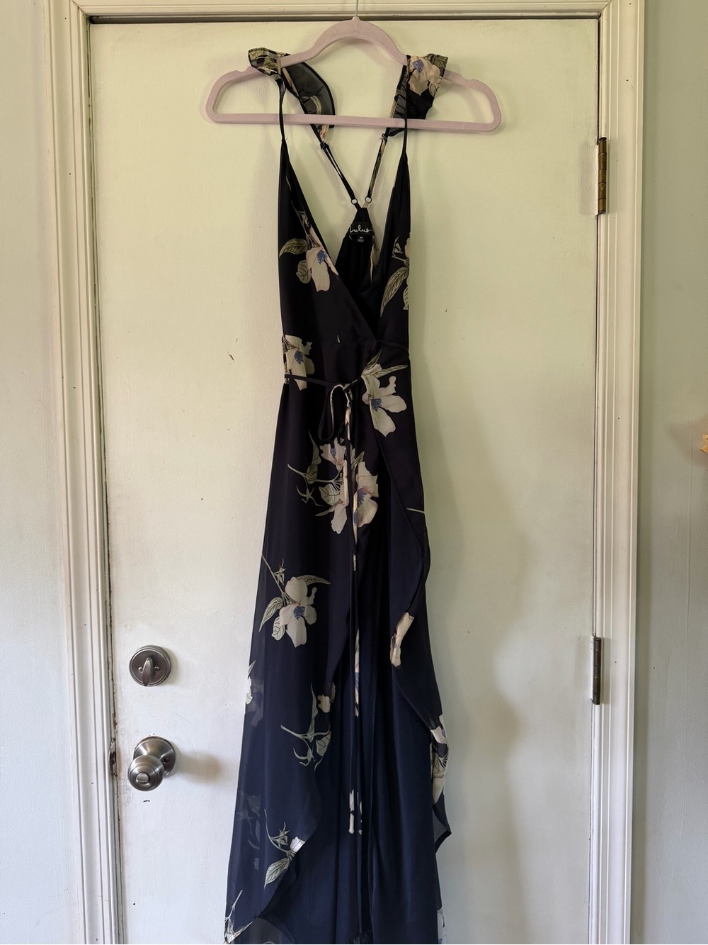 Lulu's Black Maxi Dress with Cream Floral Print